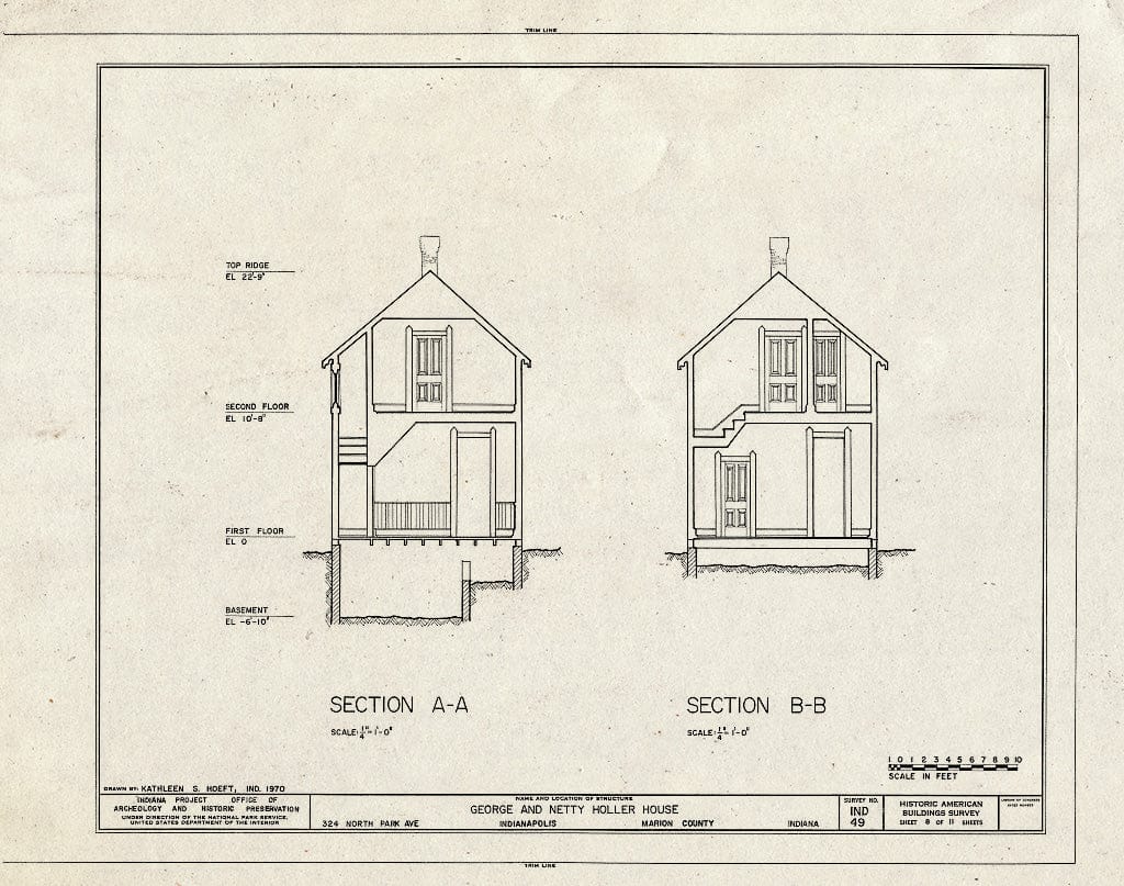 Blueprint HABS IND,49-IND,6- (Sheet 8 of 11) - George & Netty Holler House, 324 North Park Avenue, Indianapolis, Marion County, in