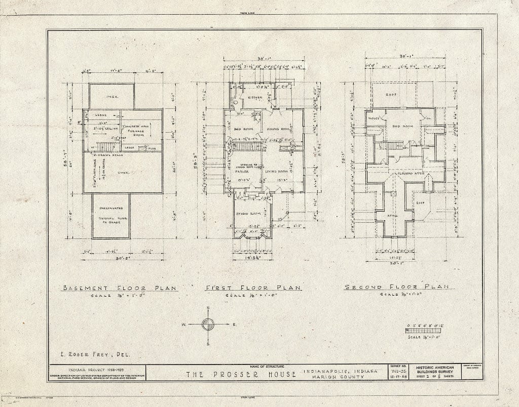 Blueprint HABS IND,49-IND,4- (Sheet 2 of 5) - Prosser House, 1454 East Tenth Street, Indianapolis, Marion County, in