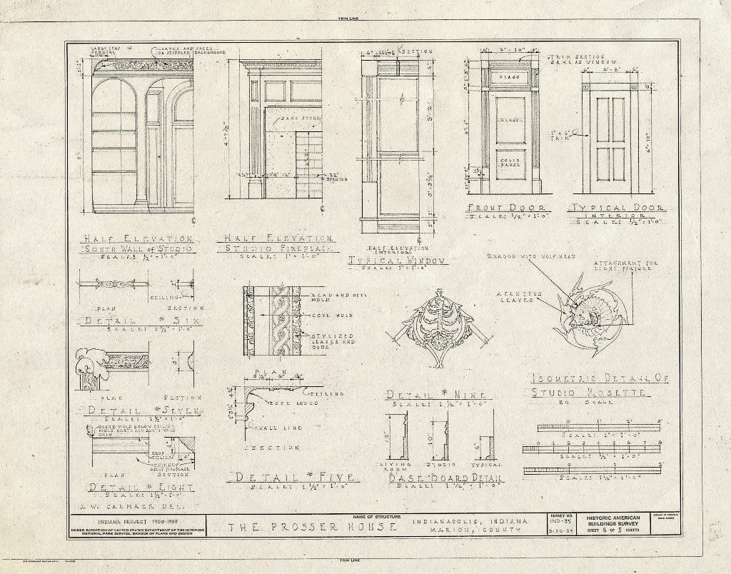 Blueprint HABS IND,49-IND,4- (Sheet 5 of 5) - Prosser House, 1454 East Tenth Street, Indianapolis, Marion County, in