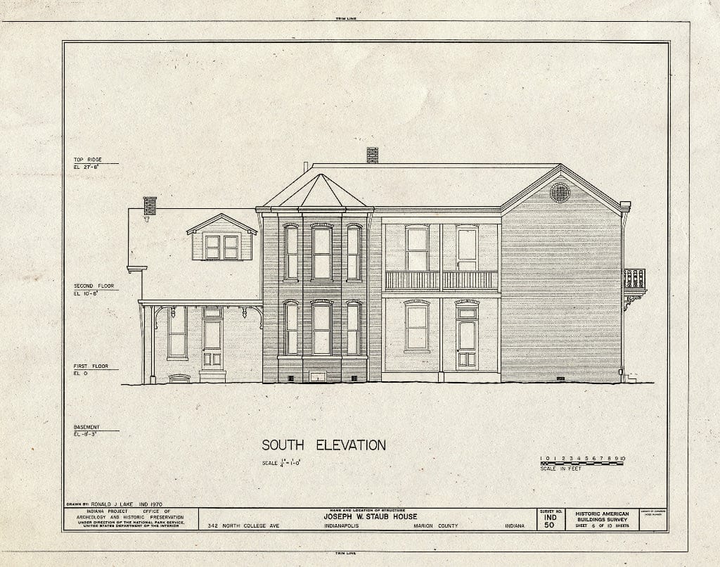 Blueprint HABS IND,49-IND,7- (Sheet 6 of 10) - Joseph W. Staub House, 342 North College Avenue, Indianapolis, Marion County, in
