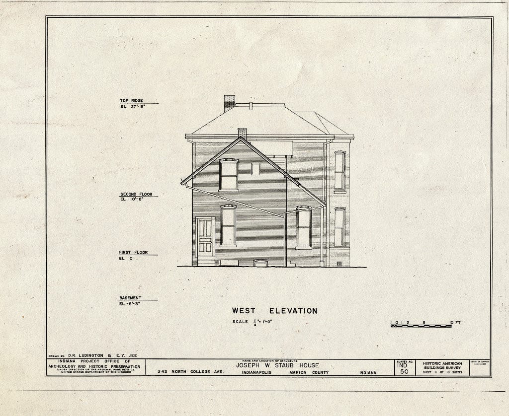 Blueprint HABS IND,49-IND,7- (Sheet 8 of 10) - Joseph W. Staub House, 342 North College Avenue, Indianapolis, Marion County, in