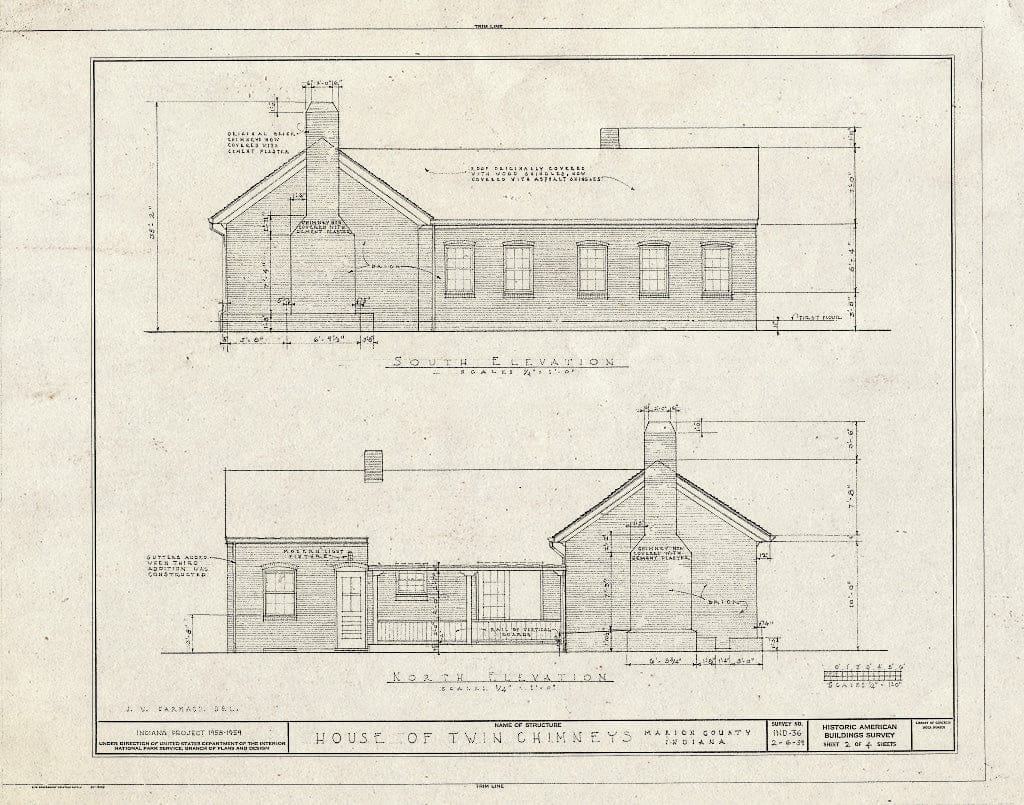 Blueprint HABS IND,49-IND,5- (Sheet 2 of 4) - House of The Twin Chimneys, 7607 Allisonville Road, Indianapolis, Marion County, in