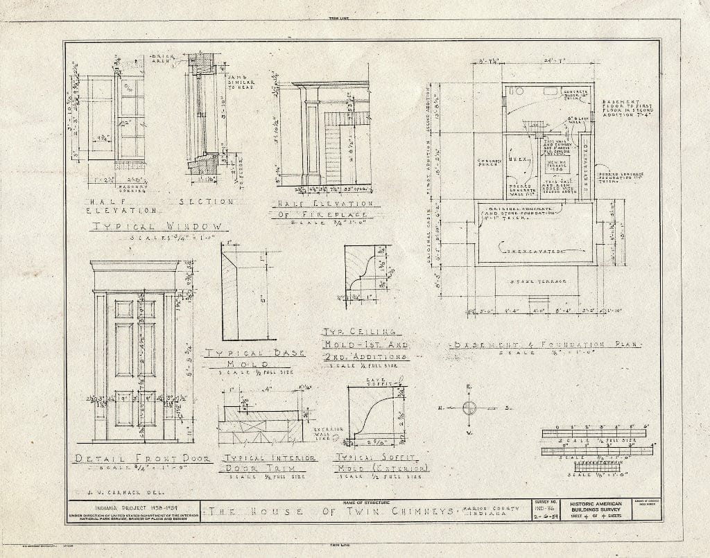 Blueprint HABS IND,49-IND,5- (Sheet 4 of 4) - House of The Twin Chimneys, 7607 Allisonville Road, Indianapolis, Marion County, in