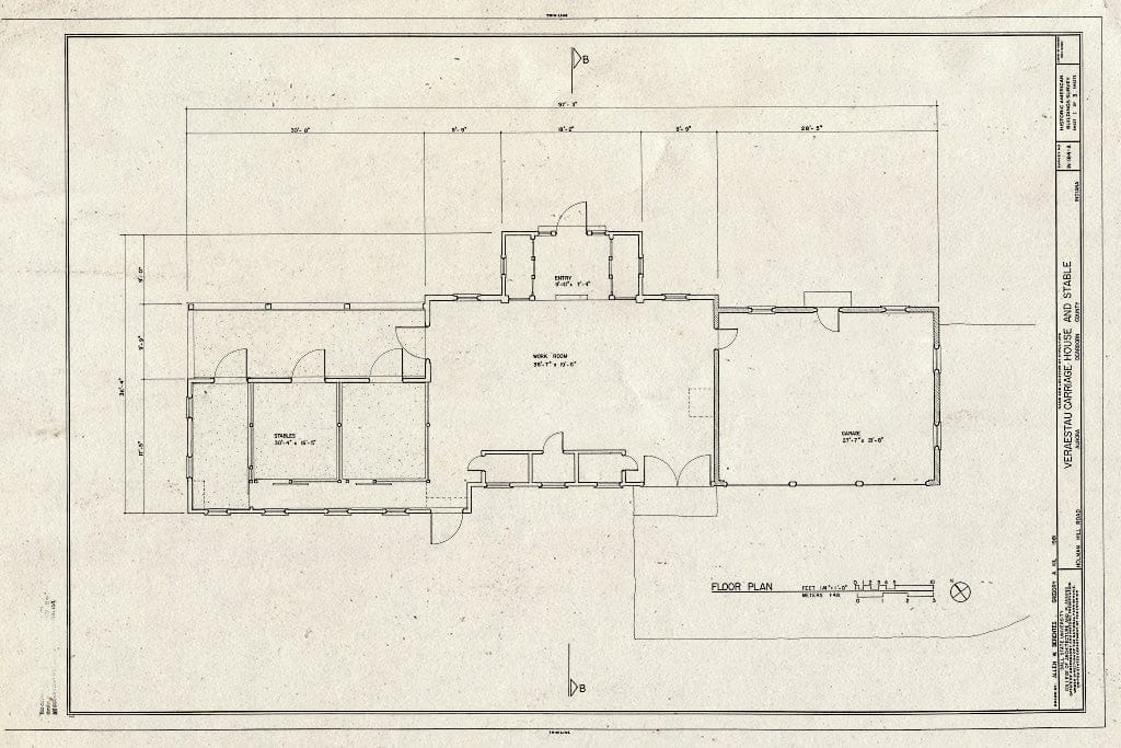 Blueprint HABS IND,15-AUR,1A- (Sheet 1 of 3) - Veraestau, Carriage House & Stable, Holman Hill Road, Aurora, Dearborn County, in