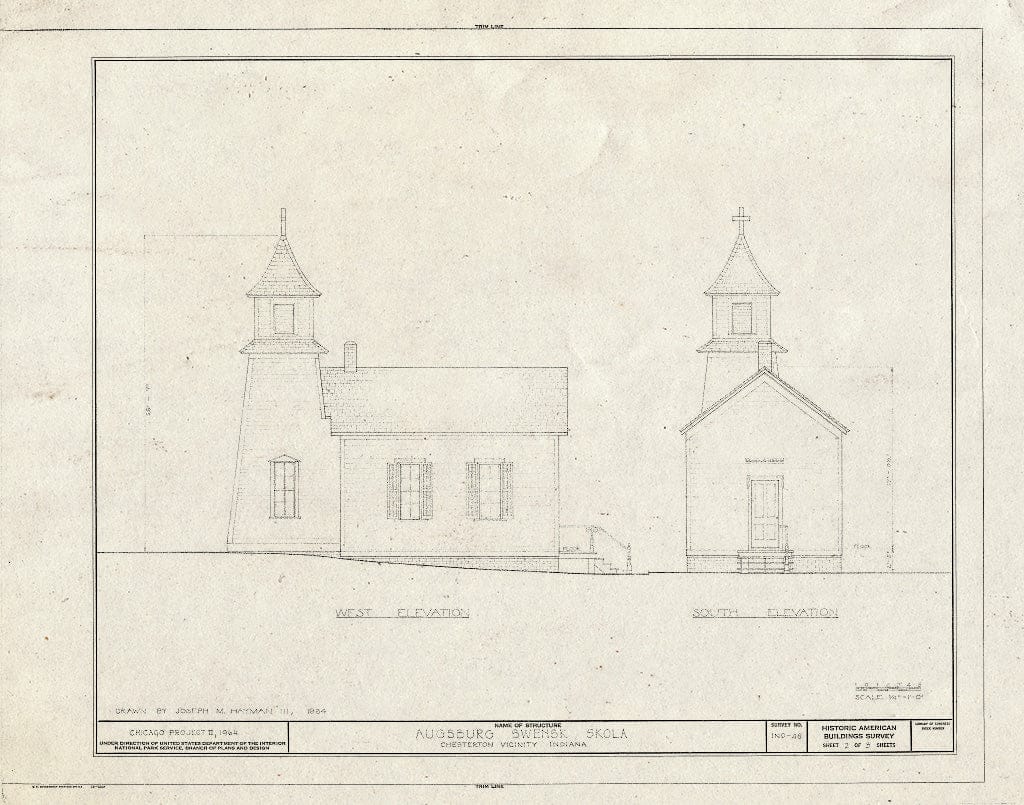Blueprint HABS IND,64-Chest.V,1- (Sheet 2 of 3) - Augsburg Swensk Skola, Oak Hill Road, Chesterton, Porter County, in