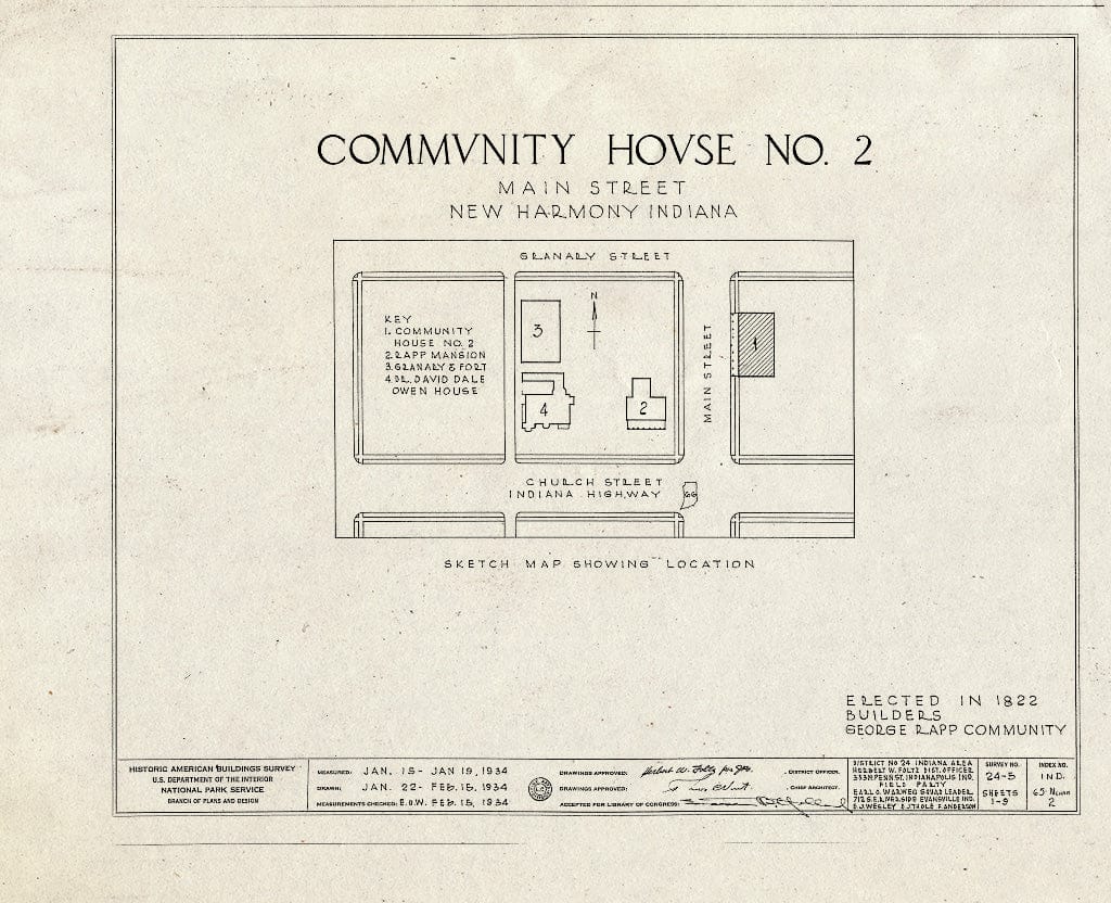 Blueprint HABS IND,65-NEHAR,2- (Sheet 0 of 9) - Rappite Community House No. 2, North Main Street Between Church & Granary Streets, New Harmony, Posey County, in