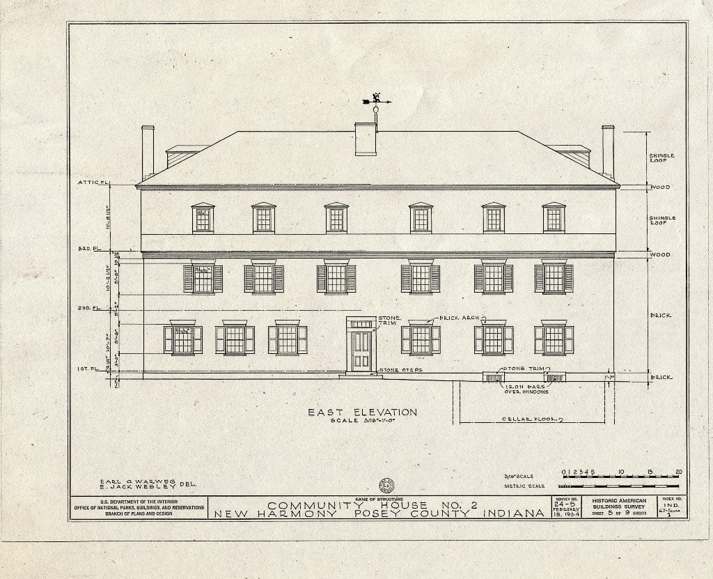 Blueprint HABS IND,65-NEHAR,2- (Sheet 5 of 9) - Rappite Community House No. 2, North Main Street Between Church & Granary Streets, New Harmony, Posey County, in