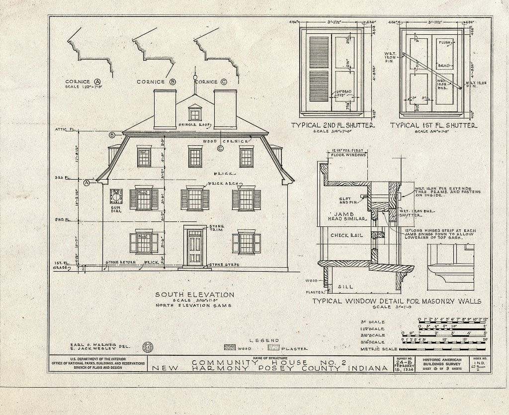 Blueprint HABS IND,65-NEHAR,2- (Sheet 6 of 9) - Rappite Community House No. 2, North Main Street Between Church & Granary Streets, New Harmony, Posey County, in
