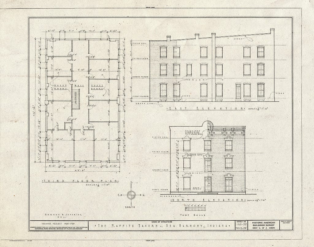 Blueprint HABS IND,65-NEHAR,10- (Sheet 2 of 3) - Rappite Tavern, Church Street, New Harmony, Posey County, in