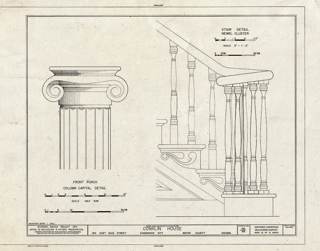 Blueprint HABS IND,89-CAMB,1- (Sheet 10 of 10) - Benjamin Conklin House, 302 East Main Street, Cambridge City, Wayne County, in