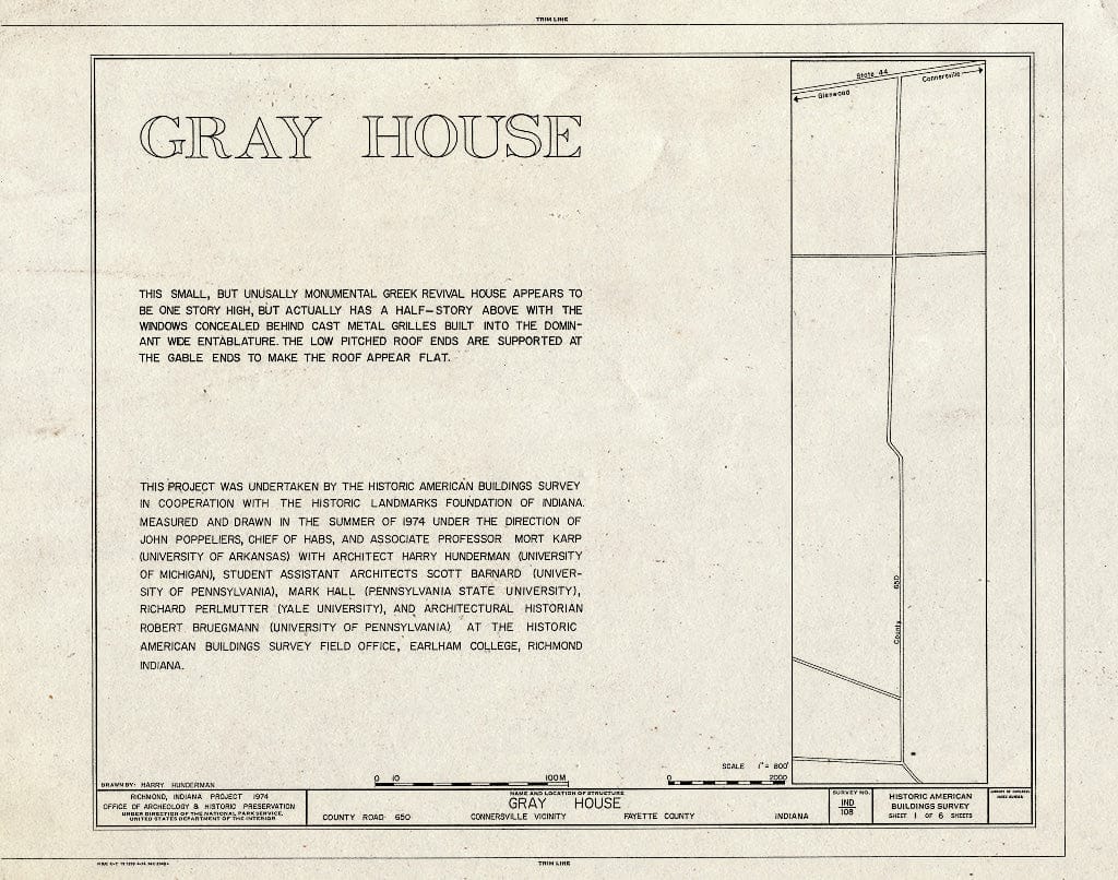 Blueprint HABS IND,21-CONVI.V,1- (Sheet 1 of 6) - Gray House, County Road, Connersville, Fayette County, in