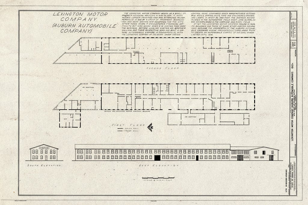 Blueprint HAER IND,21-CONVI,7- (Sheet 1 of 4) - Lexington Motor Company, Eighteenth Street & Columbia Avenue, Connersville, Fayette County, in