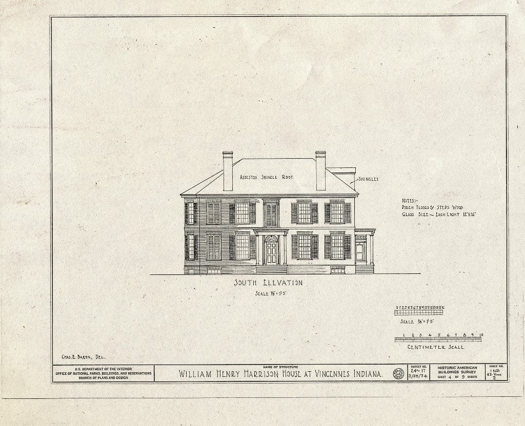 Blueprint HABS IND,42-VINC,2- (Sheet 4 of 9) - William Henry Harrison House, Park & Scott Streets, Vincennes, Knox County, in