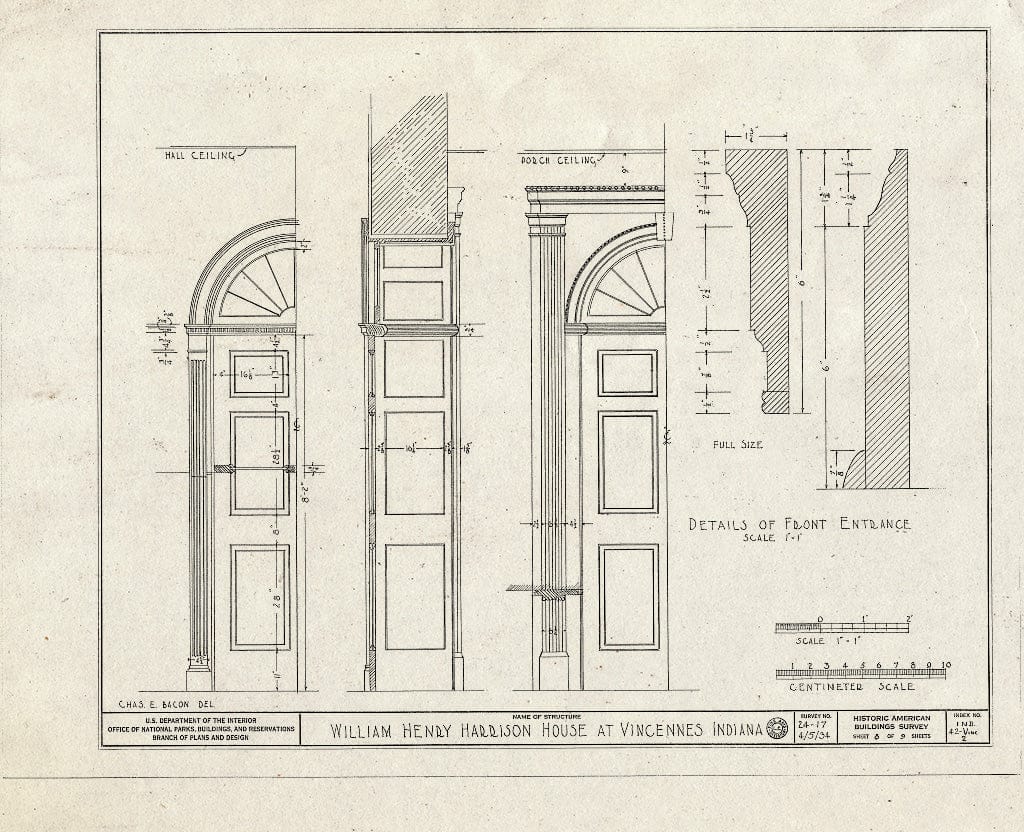 Blueprint HABS IND,42-VINC,2- (Sheet 7 of 9) - William Henry Harrison House, Park & Scott Streets, Vincennes, Knox County, in