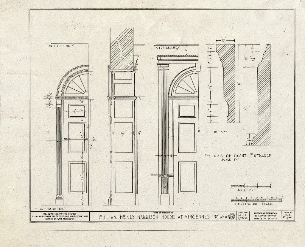Blueprint HABS IND,42-VINC,2- (Sheet 8 of 9) - William Henry Harrison House, Park & Scott Streets, Vincennes, Knox County, in