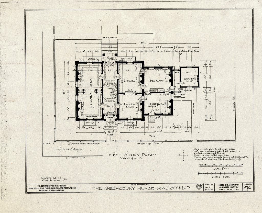Blueprint HABS IND,39-MAD,1- (Sheet 2 of 16) - Captain Charles L. Shrewsbury House, 301 West First Street (High & Poplar Streets), Madison, Jefferson County, in