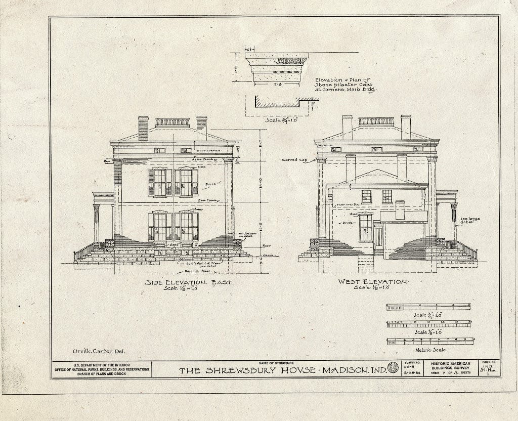 Blueprint HABS IND,39-MAD,1- (Sheet 7 of 16) - Captain Charles L. Shrewsbury House, 301 West First Street (High & Poplar Streets), Madison, Jefferson County, in