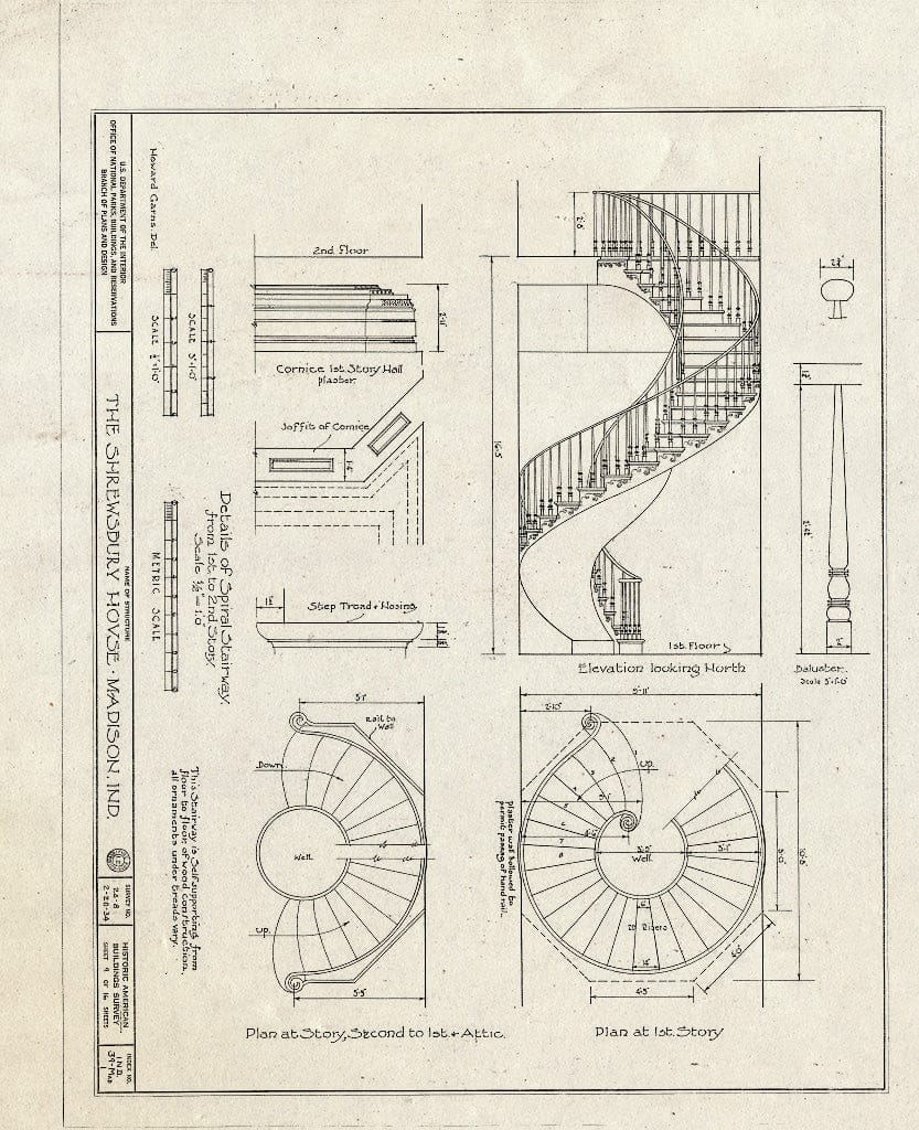 Blueprint HABS IND,39-MAD,1- (Sheet 9 of 16) - Captain Charles L. Shrewsbury House, 301 West First Street (High & Poplar Streets), Madison, Jefferson County, in