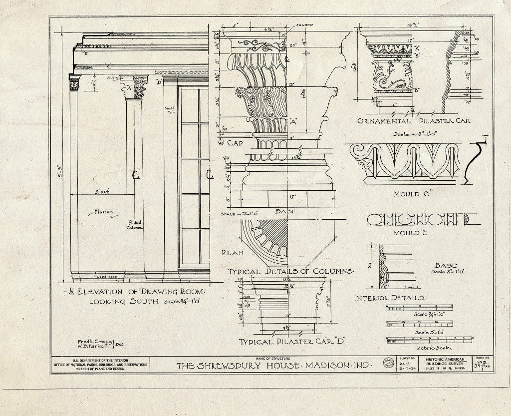 Blueprint HABS IND,39-MAD,1- (Sheet 11 of 16) - Captain Charles L. Shrewsbury House, 301 West First Street (High & Poplar Streets), Madison, Jefferson County, in