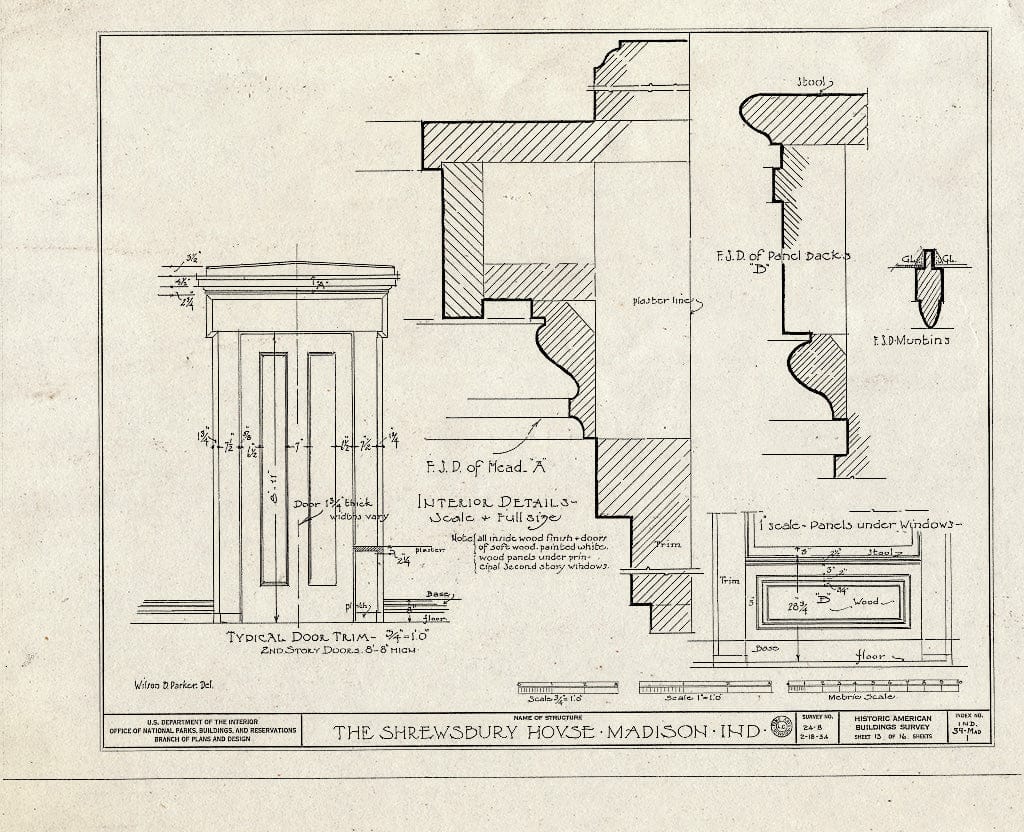 Blueprint HABS IND,39-MAD,1- (Sheet 13 of 16) - Captain Charles L. Shrewsbury House, 301 West First Street (High & Poplar Streets), Madison, Jefferson County, in
