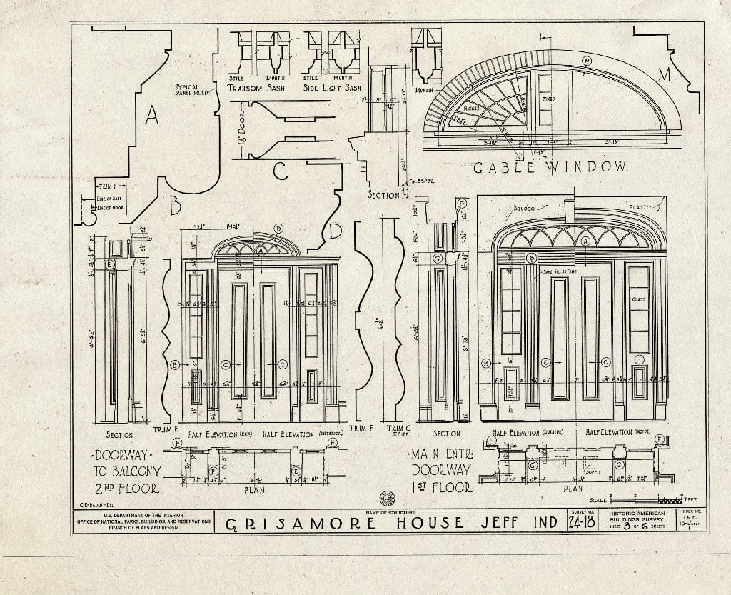 Blueprint HABS IND,10-JEFVI,1- (Sheet 3 of 6) - Grisamore House, 111-113 West Chestnut, Jeffersonville, Clark County, in