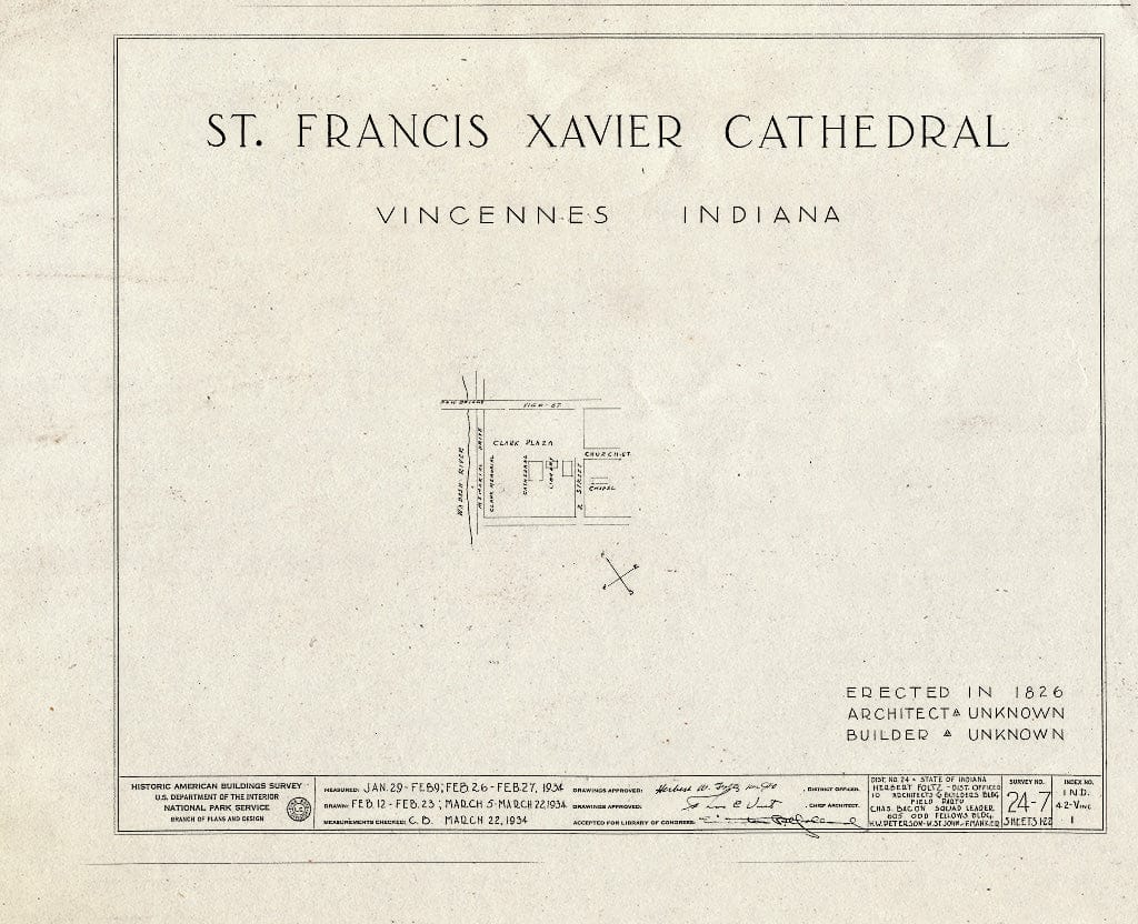 Blueprint HABS IND,42-VINC,1- (Sheet 0 of 22) - St. Francis Xavier Cathedral, Vigo Street, Vincennes, Knox County, in