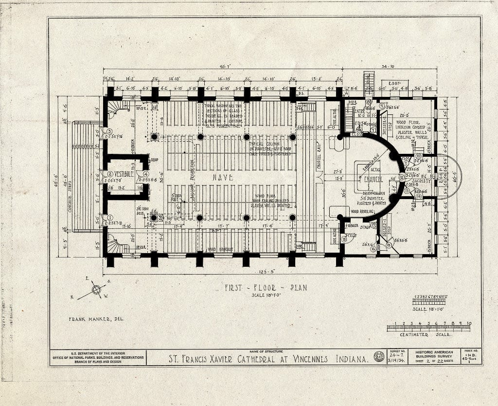 Blueprint HABS IND,42-VINC,1- (Sheet 2 of 22) - St. Francis Xavier Cathedral, Vigo Street, Vincennes, Knox County, in
