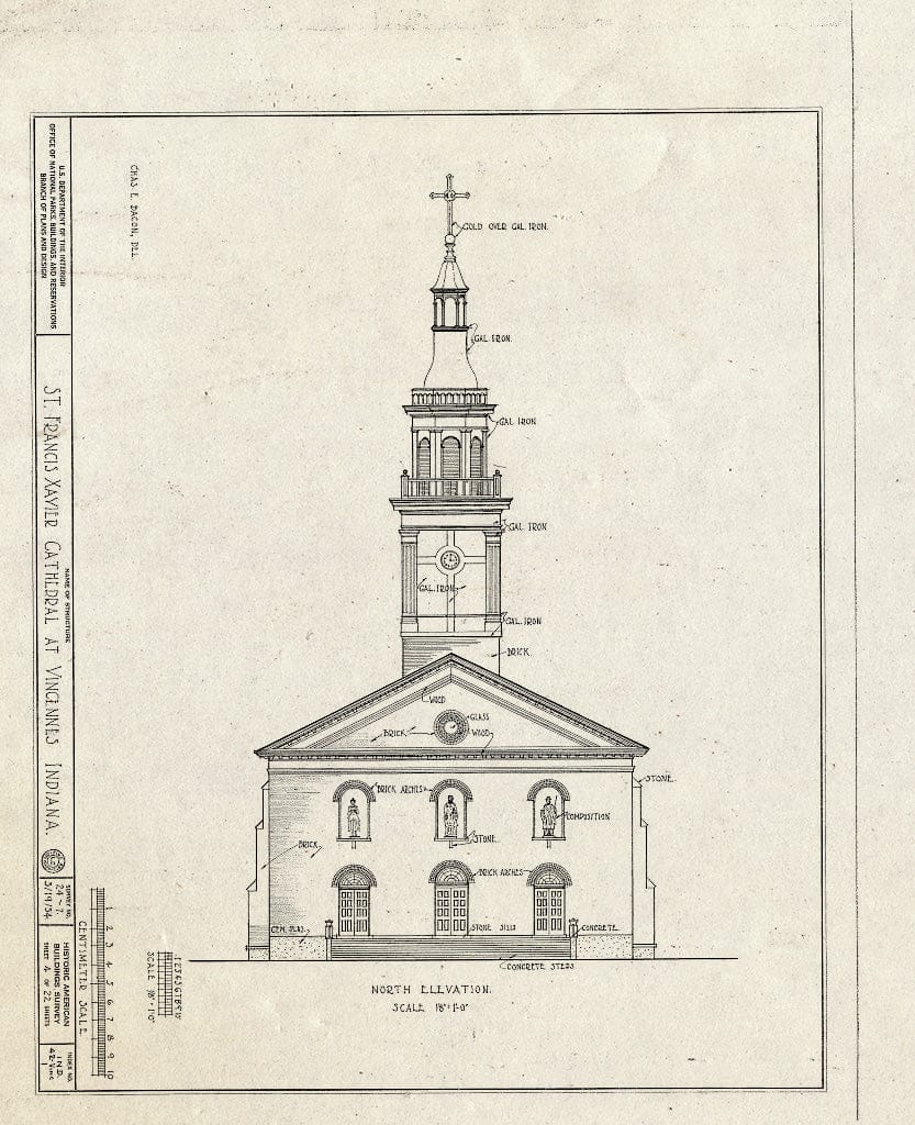 Blueprint HABS IND,42-VINC,1- (Sheet 4 of 22) - St. Francis Xavier Cathedral, Vigo Street, Vincennes, Knox County, in
