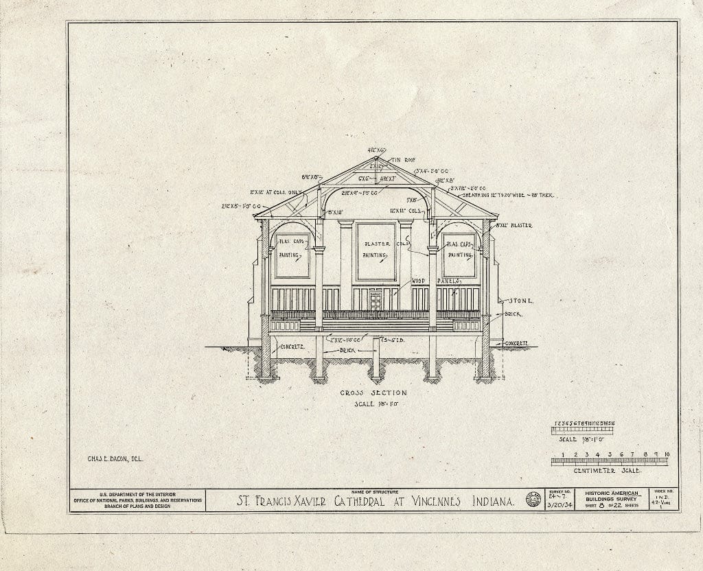 Blueprint HABS IND,42-VINC,1- (Sheet 8 of 22) - St. Francis Xavier Cathedral, Vigo Street, Vincennes, Knox County, in