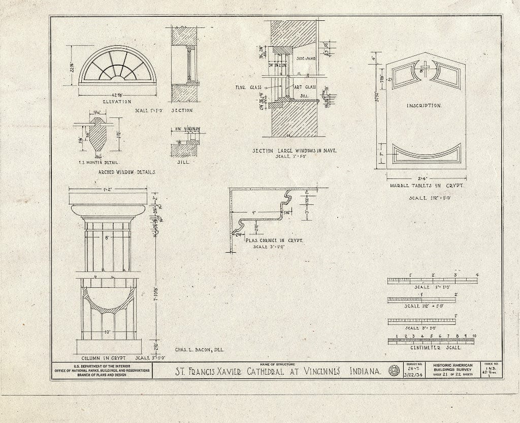 Blueprint HABS IND,42-VINC,1- (Sheet 21 of 22) - St. Francis Xavier Cathedral, Vigo Street, Vincennes, Knox County, in