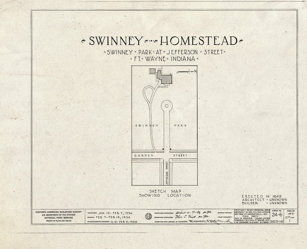 Blueprint HABS IND,2-FOWA,1- (Sheet 0 of 10) - Swinney House, Swinney Park & Jefferson Street, Fort Wayne, Allen County, in