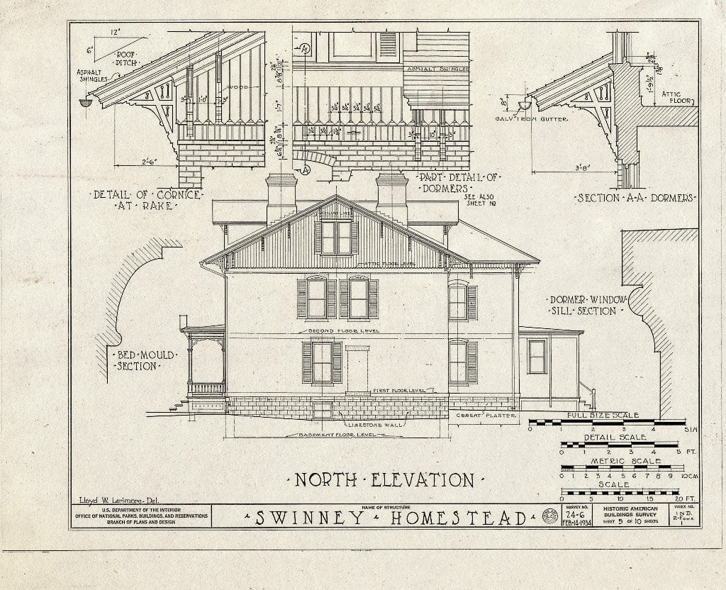 Blueprint HABS IND,2-FOWA,1- (Sheet 5 of 10) - Swinney House, Swinney Park & Jefferson Street, Fort Wayne, Allen County, in