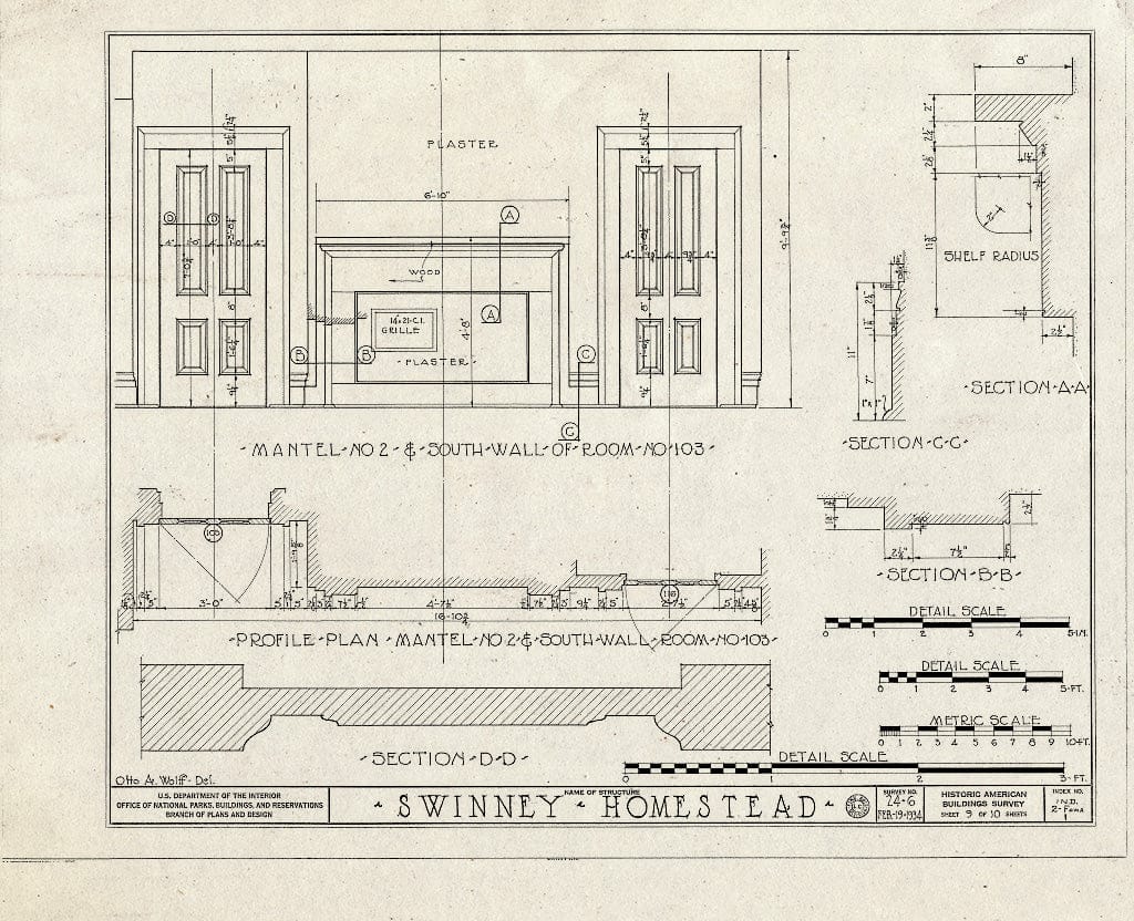 Blueprint HABS IND,2-FOWA,1- (Sheet 9 of 10) - Swinney House, Swinney Park & Jefferson Street, Fort Wayne, Allen County, in