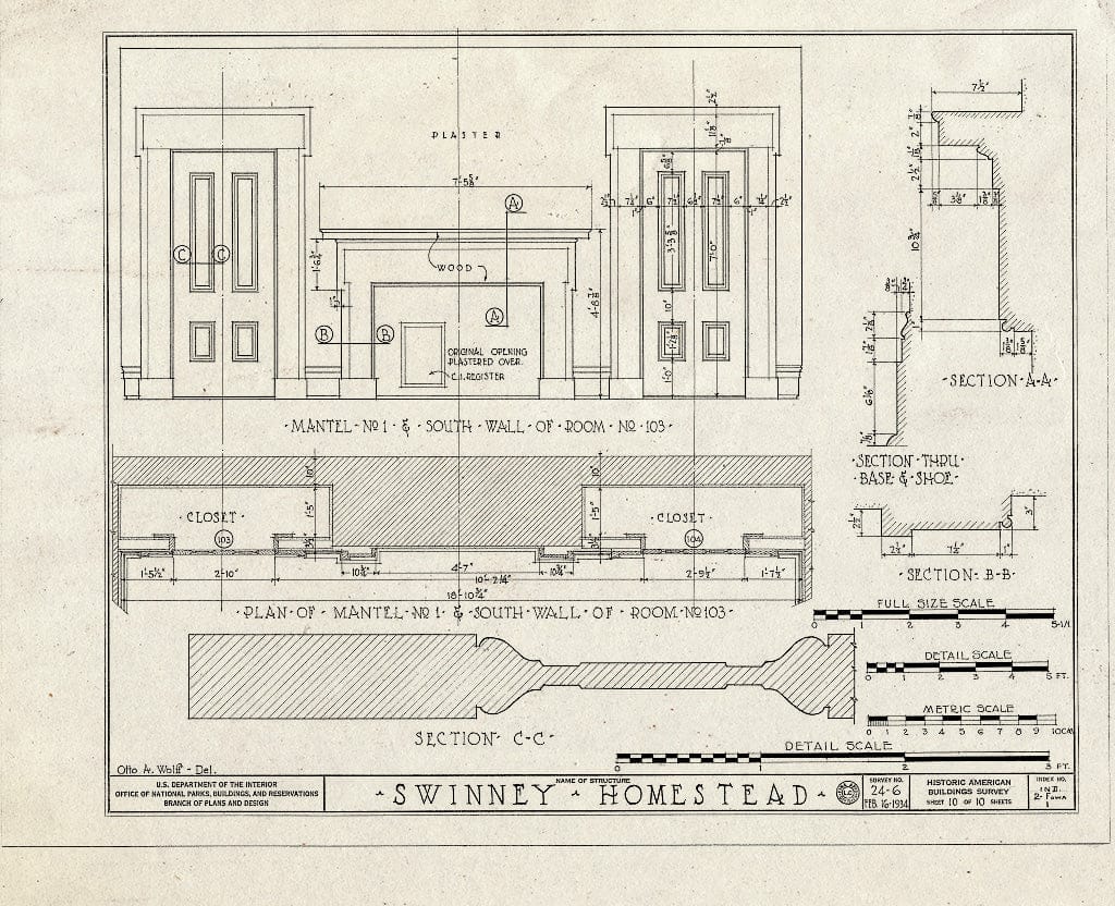 Blueprint HABS IND,2-FOWA,1- (Sheet 10 of 10) - Swinney House, Swinney Park & Jefferson Street, Fort Wayne, Allen County, in