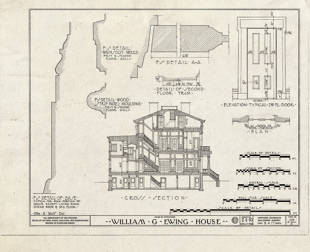 Blueprint HABS IND,2-FOWA,2- (Sheet 8 of 17) - William G. Ewing House, Berry & Ewing Streets, Fort Wayne, Allen County, in