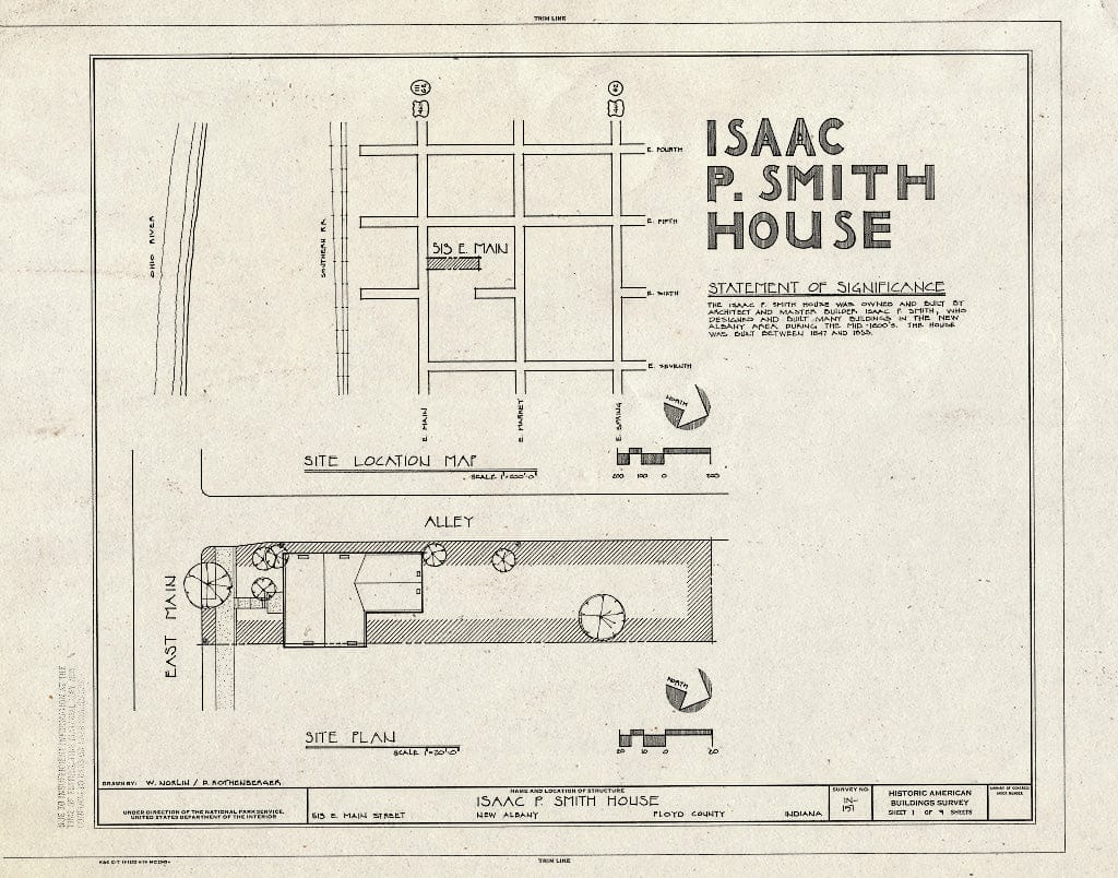Blueprint HABS IND,22-NEWAL,1- (Sheet 1 of 9) - Isaac P. Smith House, 513 East Main Street, New Albany, Floyd County, in
