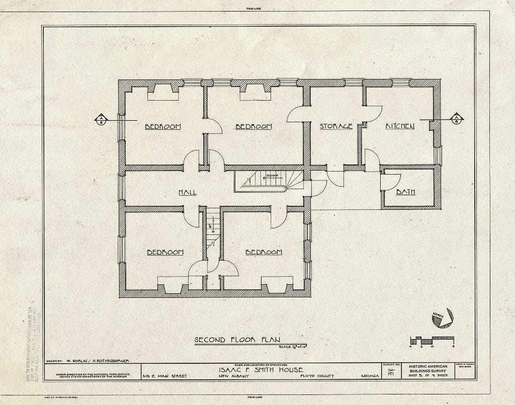 Blueprint HABS IND,22-NEWAL,1- (Sheet 3 of 9) - Isaac P. Smith House, 513 East Main Street, New Albany, Floyd County, in
