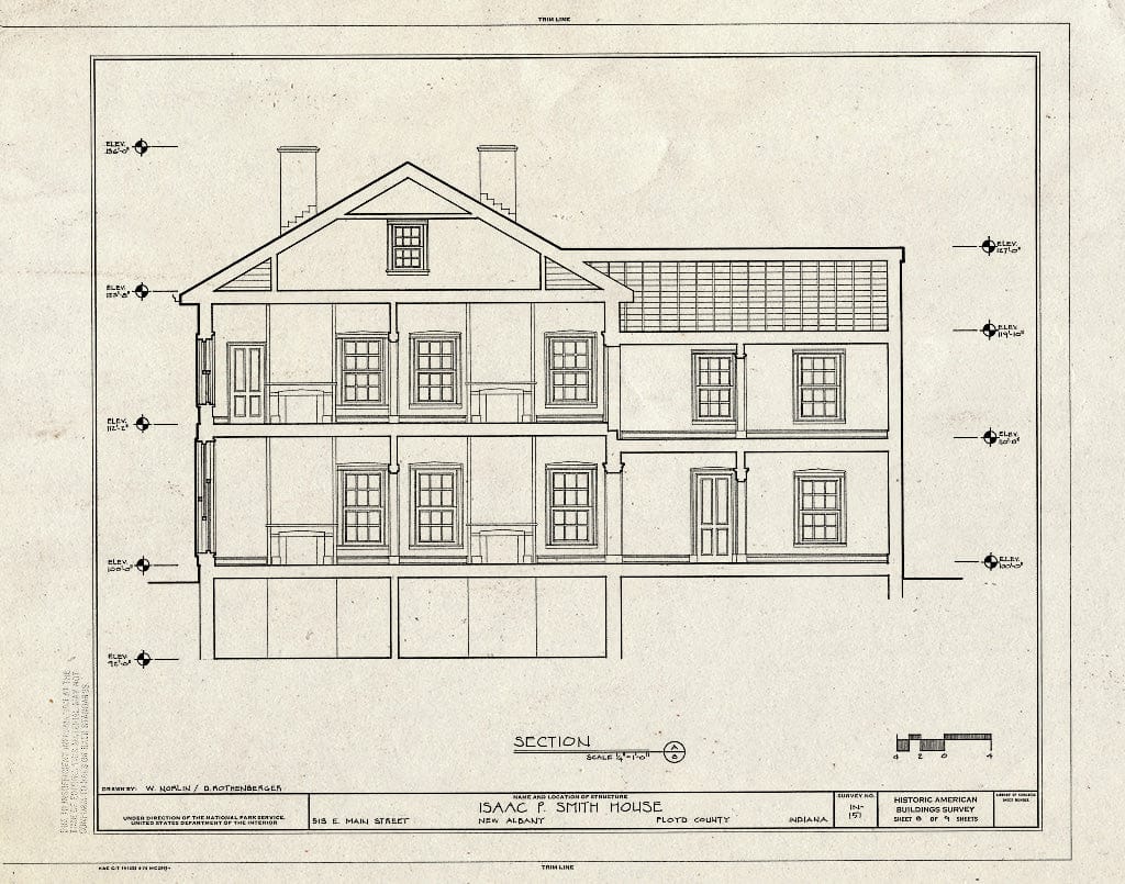Blueprint HABS IND,22-NEWAL,1- (Sheet 8 of 9) - Isaac P. Smith House, 513 East Main Street, New Albany, Floyd County, in