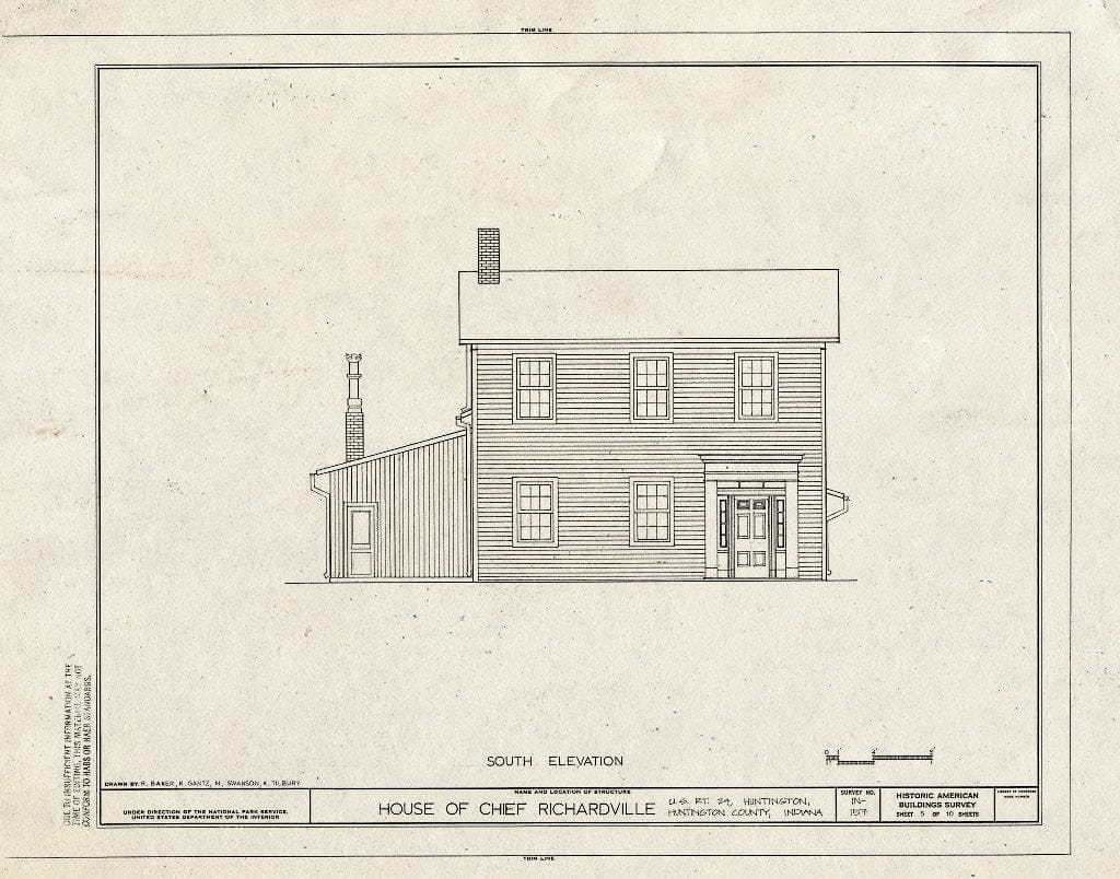 Blueprint HABS IND,35-Hunt,1- (Sheet 5 of 10) - Chief Richardville House, U.S. Route 24, Huntington, Huntington County, in