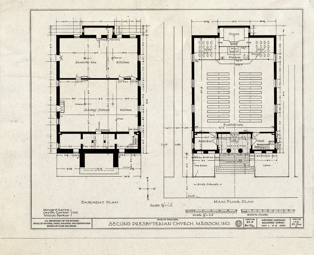 Blueprint HABS IND,39-MAD,3- (Sheet 1 of 8) - Second Presbyterian Church, 500 West Street, Madison, Jefferson County, in
