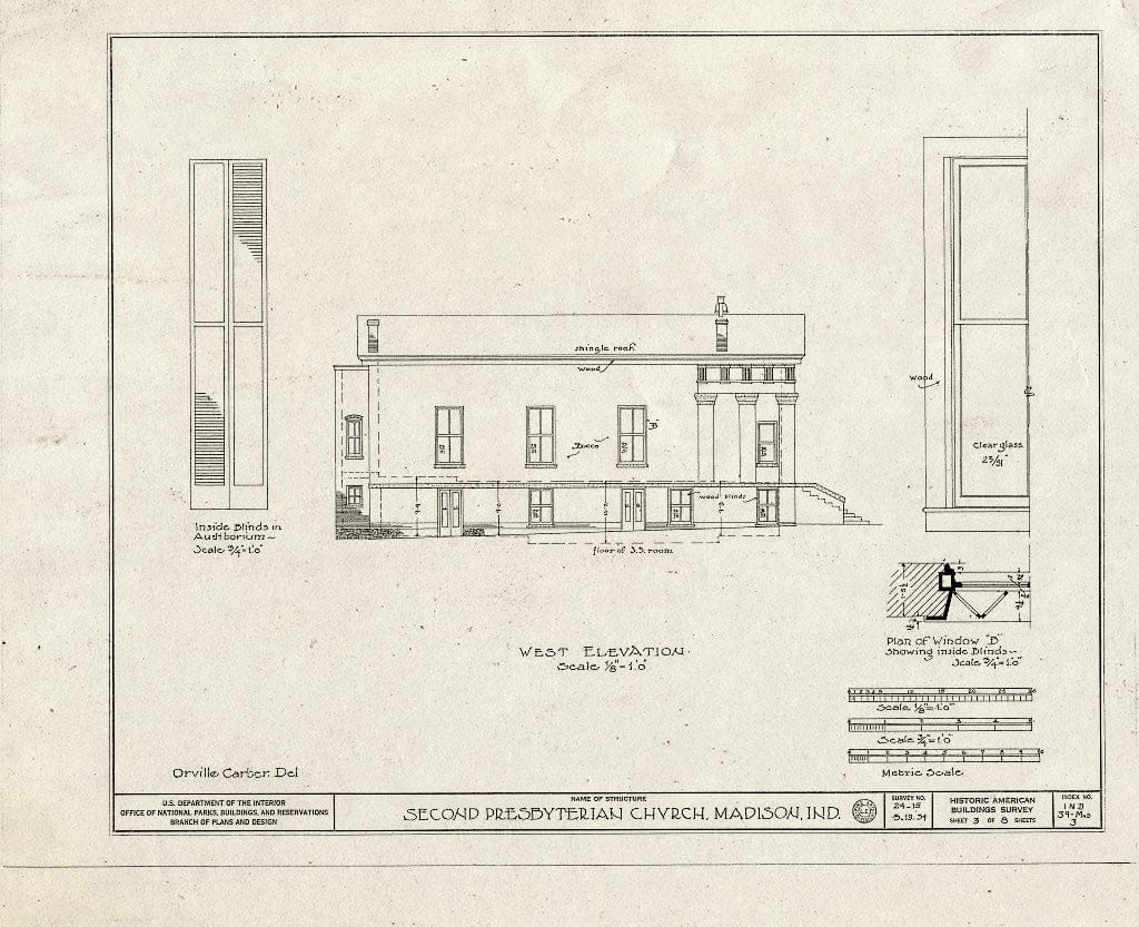 Blueprint HABS IND,39-MAD,3- (Sheet 3 of 8) - Second Presbyterian Church, 500 West Street, Madison, Jefferson County, in