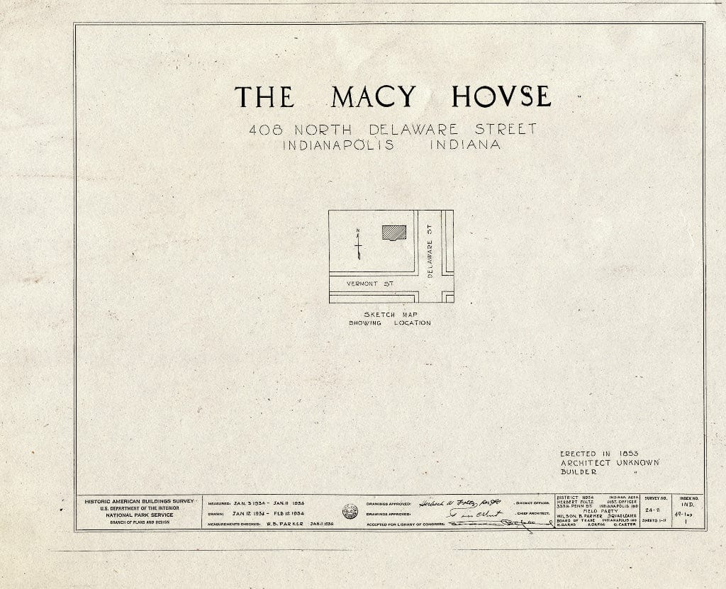 Blueprint HABS IND,49-IND,1- (Sheet 0 of 11) - Macy House, 408 North Delaware Street, Indianapolis, Marion County, in