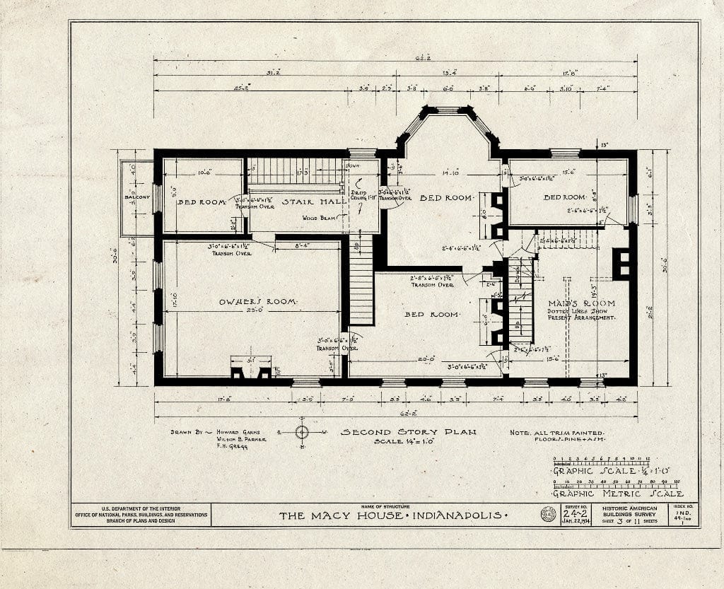 Blueprint HABS IND,49-IND,1- (Sheet 3 of 11) - Macy House, 408 North Delaware Street, Indianapolis, Marion County, in