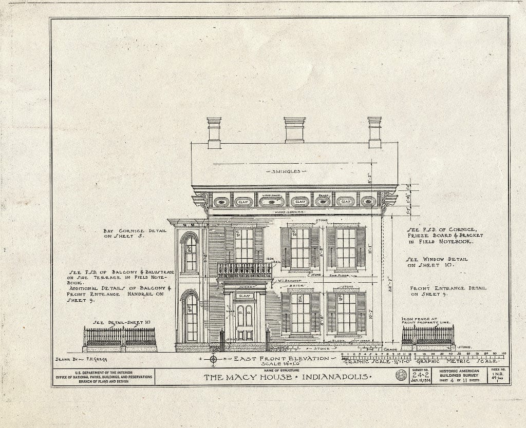 Blueprint HABS IND,49-IND,1- (Sheet 4 of 11) - Macy House, 408 North Delaware Street, Indianapolis, Marion County, in