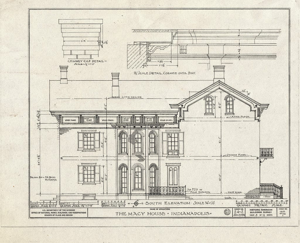 Blueprint HABS IND,49-IND,1- (Sheet 5 of 11) - Macy House, 408 North Delaware Street, Indianapolis, Marion County, in