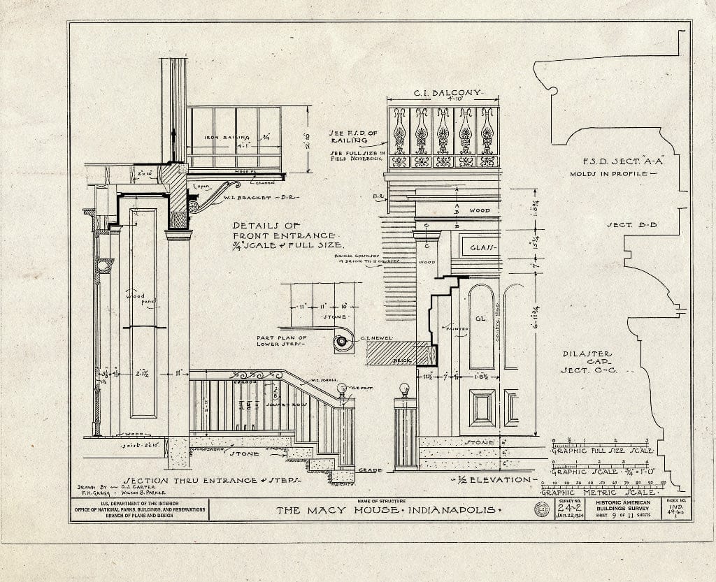 Blueprint HABS IND,49-IND,1- (Sheet 9 of 11) - Macy House, 408 North Delaware Street, Indianapolis, Marion County, in