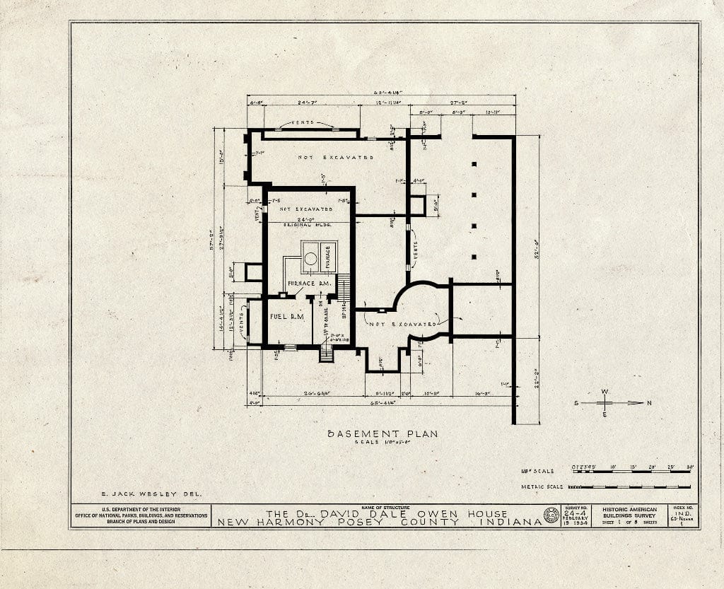 Blueprint HABS IND,65-NEHAR,1- (Sheet 1 of 8) - Dr. David Dale Owen House, Church Street (State Highway 66), New Harmony, Posey County, in