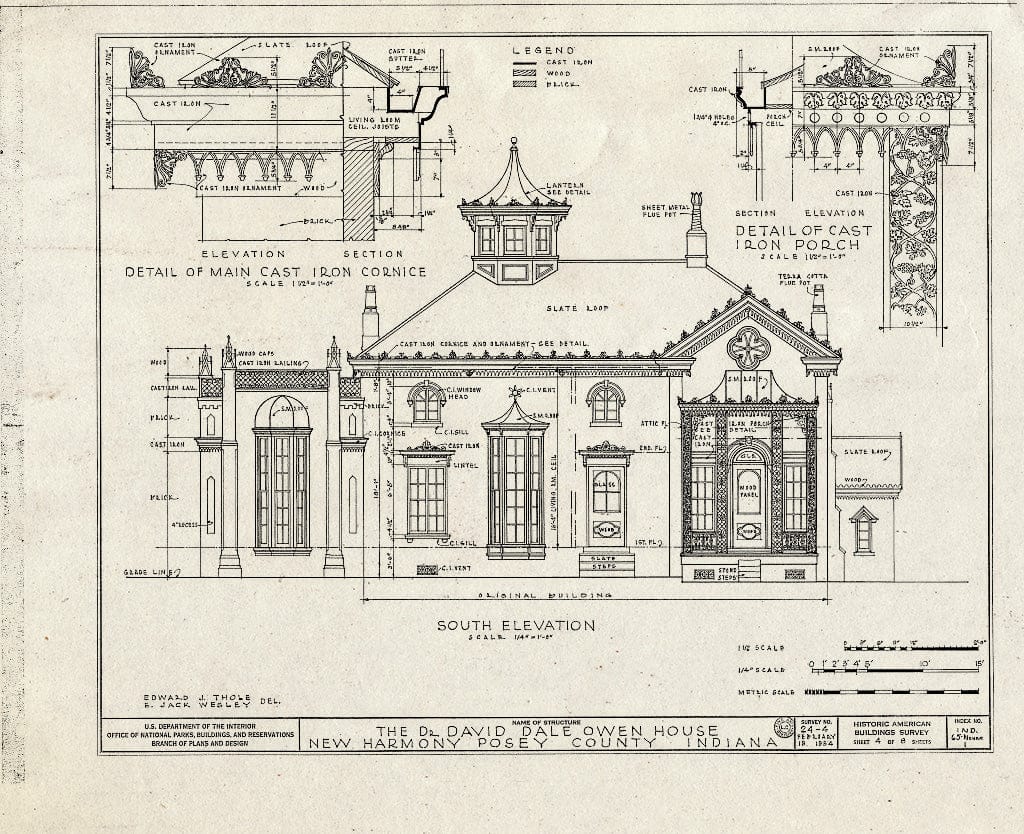 Blueprint HABS IND,65-NEHAR,1- (Sheet 4 of 8) - Dr. David Dale Owen House, Church Street (State Highway 66), New Harmony, Posey County, in