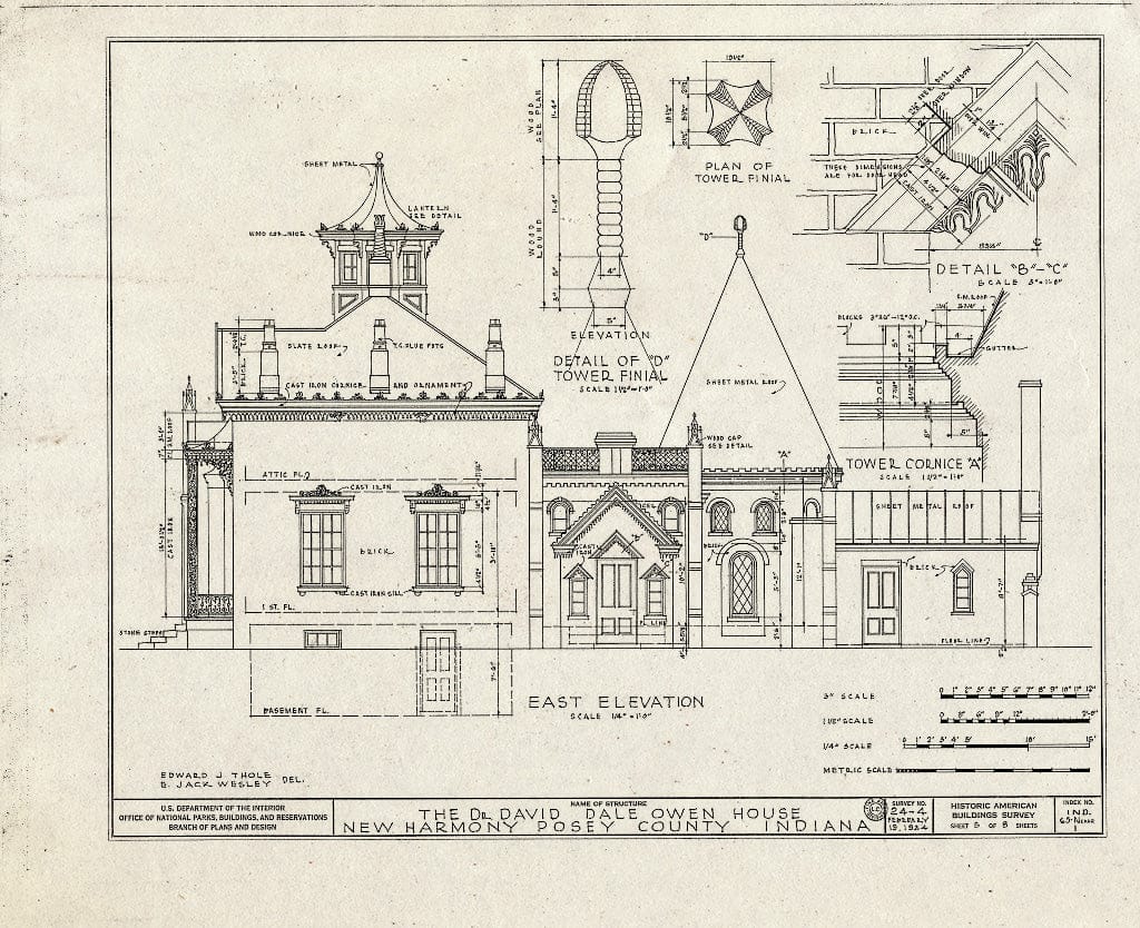 Blueprint HABS IND,65-NEHAR,1- (Sheet 5 of 8) - Dr. David Dale Owen House, Church Street (State Highway 66), New Harmony, Posey County, in