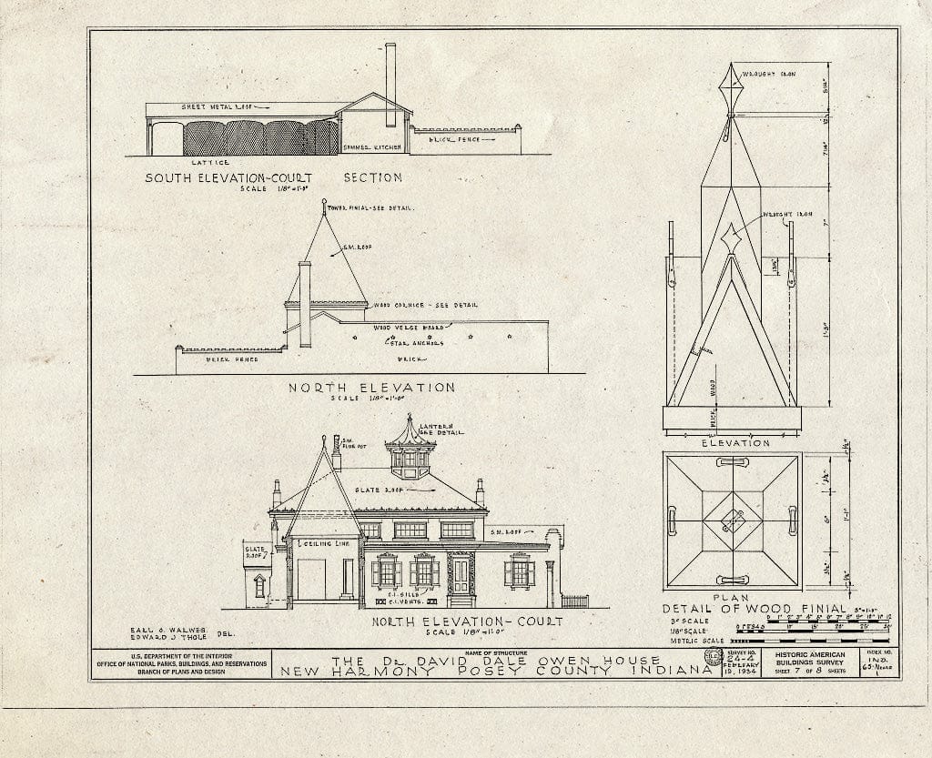 Blueprint HABS IND,65-NEHAR,1- (Sheet 7 of 8) - Dr. David Dale Owen House, Church Street (State Highway 66), New Harmony, Posey County, in